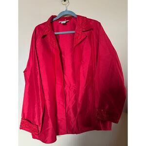 Bloomingdales Vtg 80s 100% Silk 3Pc Beaded Sequin Set Jacket Top Pants Red 14